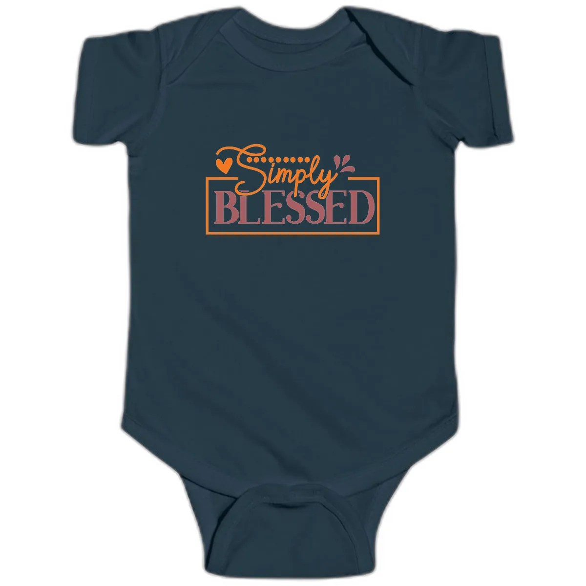 Simply Blessed Inspirational Typography Baby Onesie in Navy