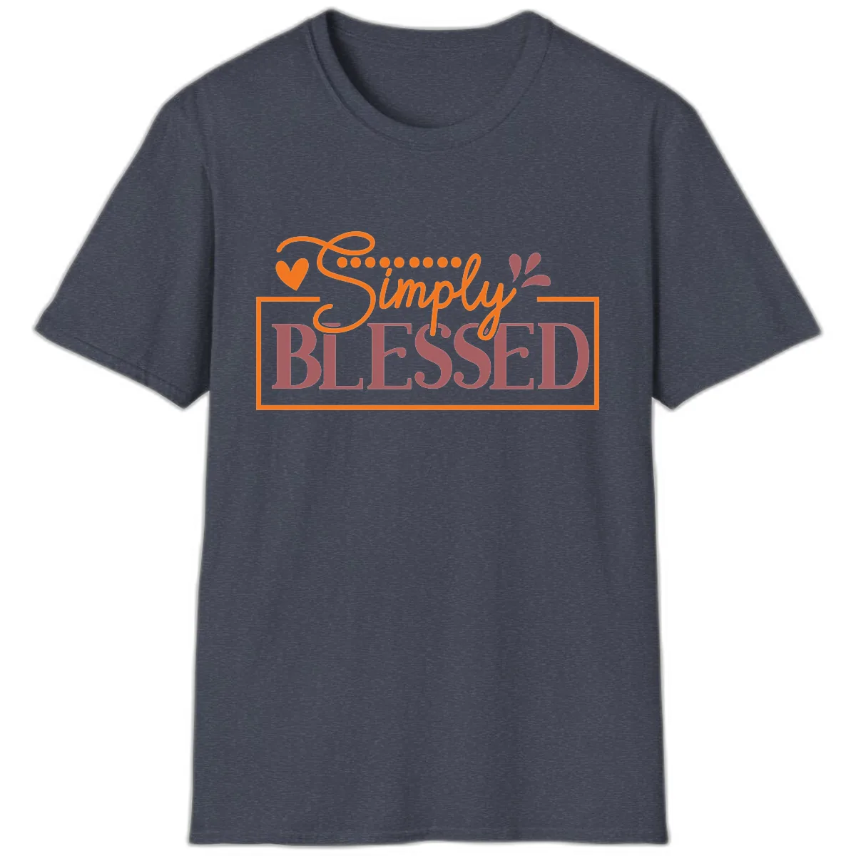 Simply Blessed Inspirational Typography T-Shirt in Heather Navy