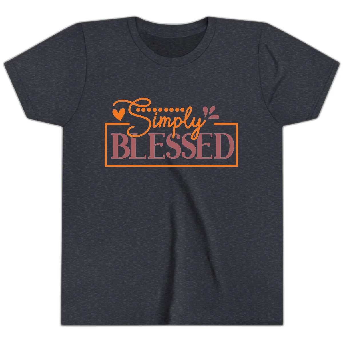 Simply Blessed Inspirational Typography Youth T-Shirt in Heather Navy
