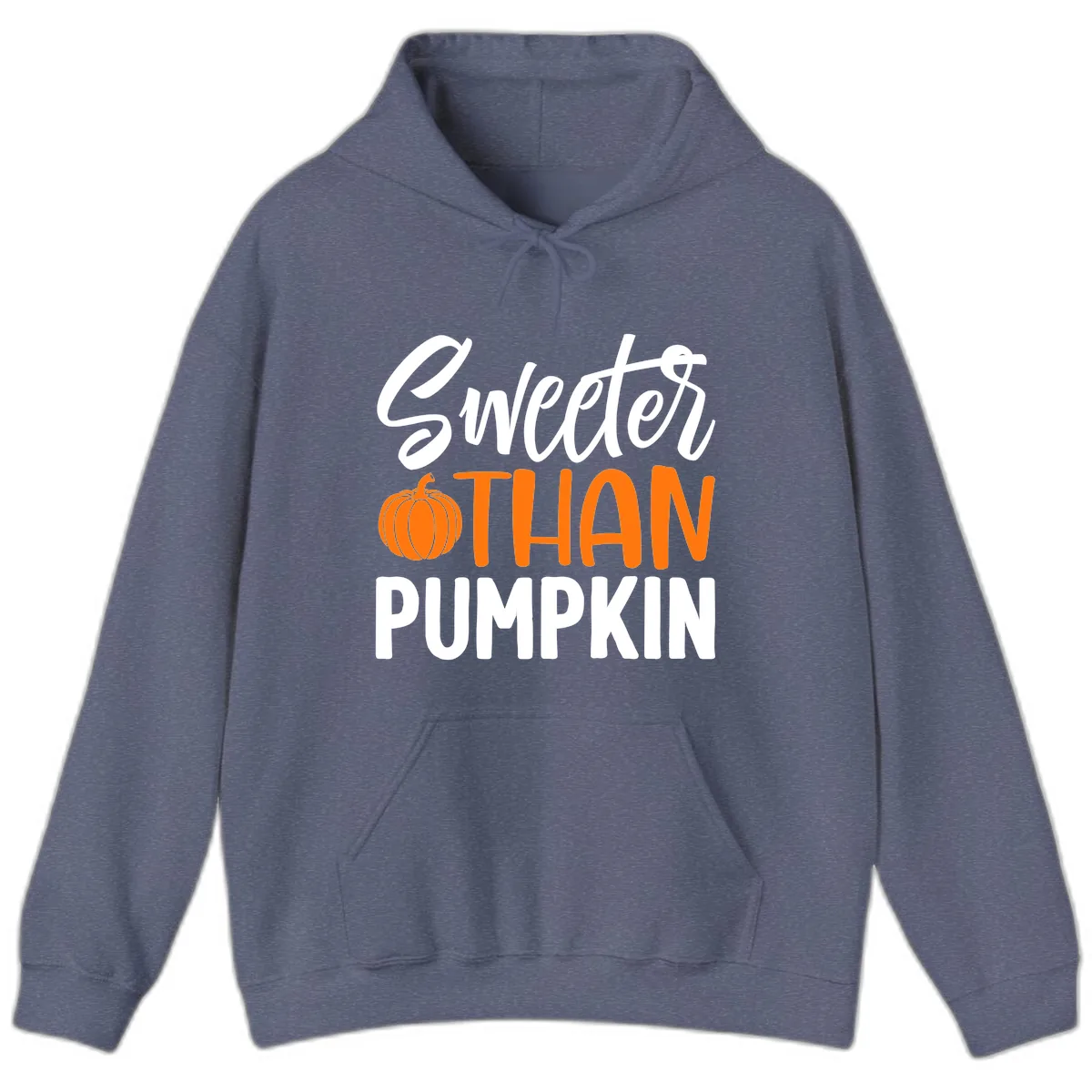 Sweeter Than Pumpkin Fall Saying Hoodie in Heather Navy