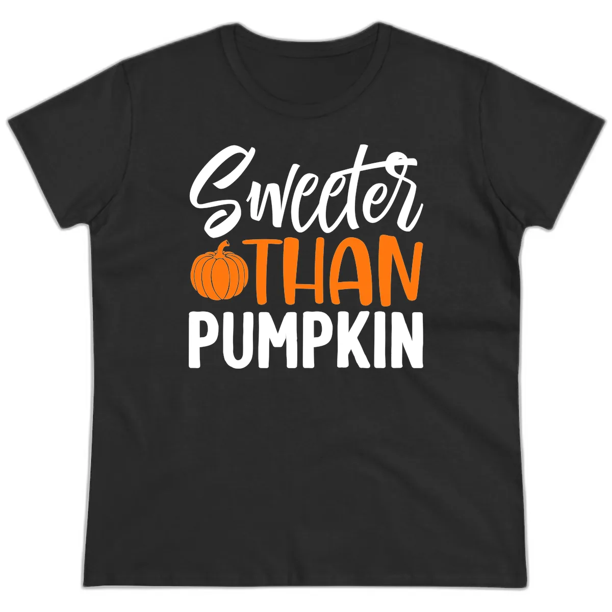 Sweeter Than Pumpkin Fall Saying Ladies Tee in Black