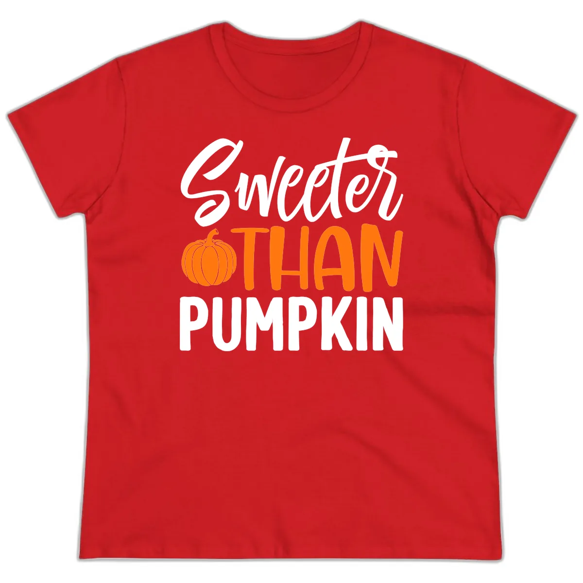 Sweeter Than Pumpkin Fall Saying Ladies Tee in Red