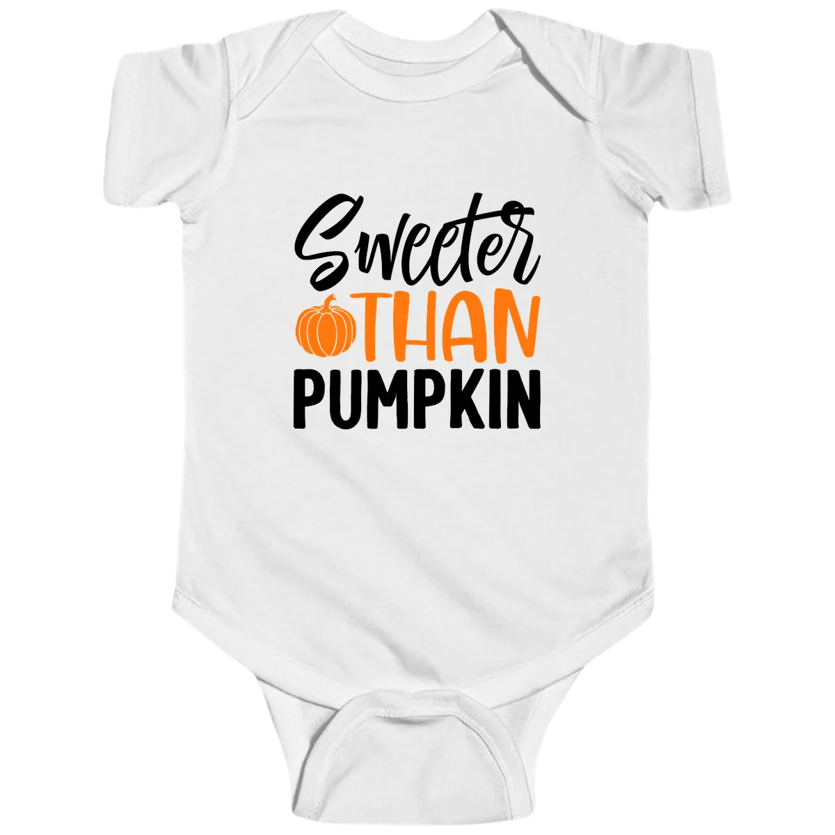 Sweeter Than Pumpkin Fall Saying Baby Onesie in White