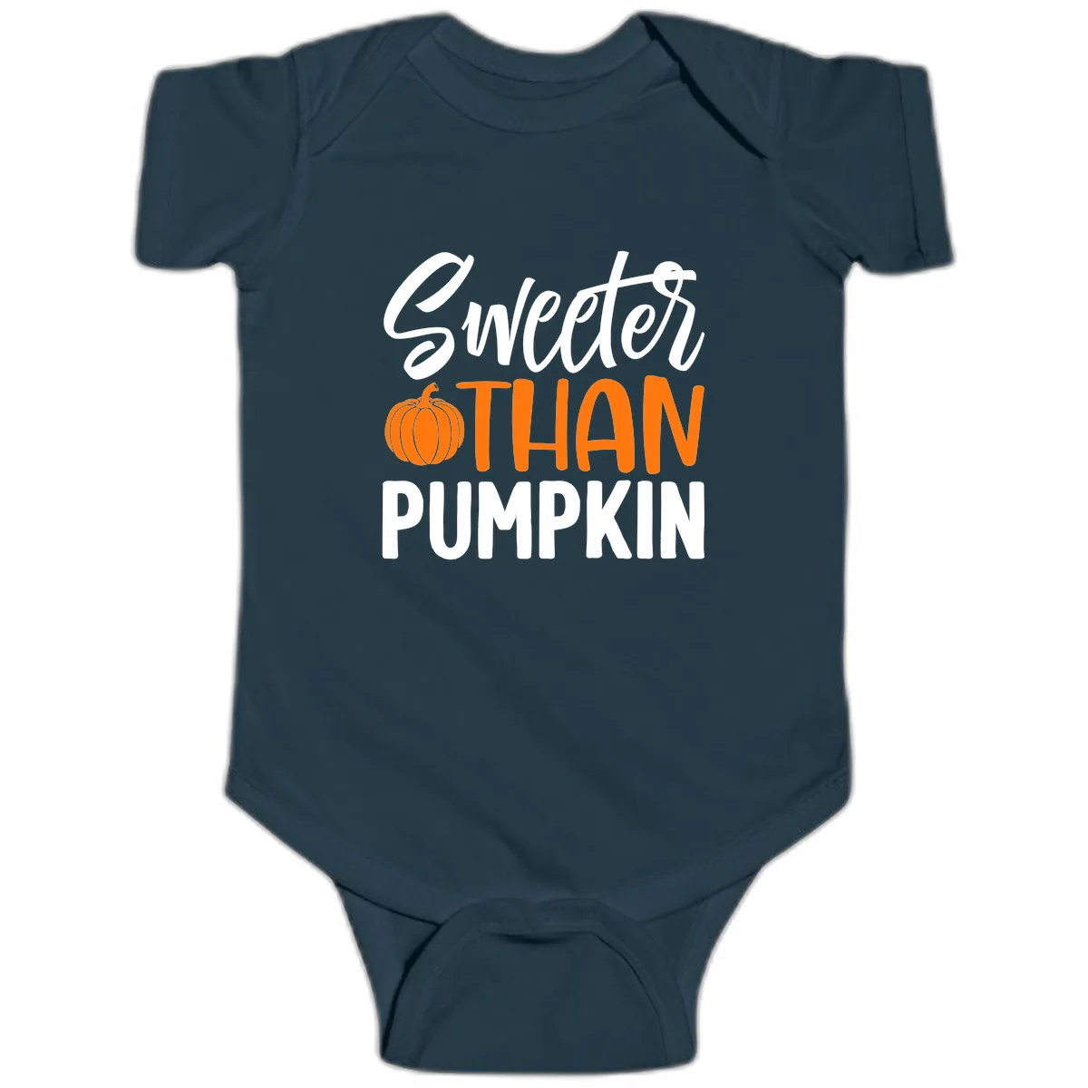Sweeter Than Pumpkin Fall Saying Baby Onesie in Navy