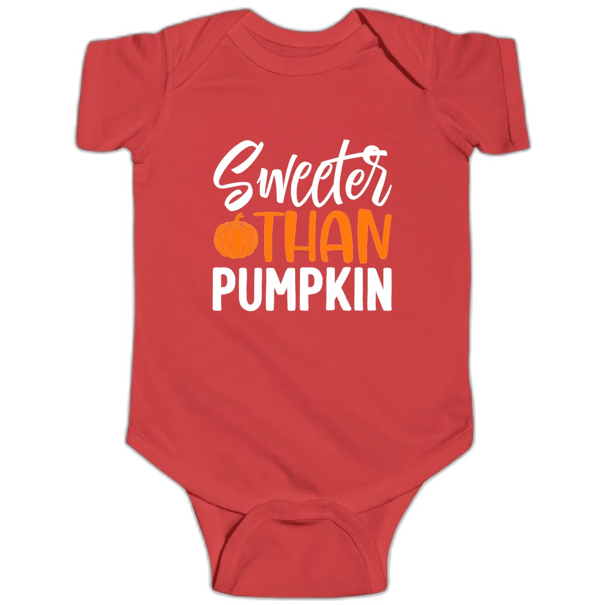 Sweeter Than Pumpkin Fall Saying Baby Onesie in Red