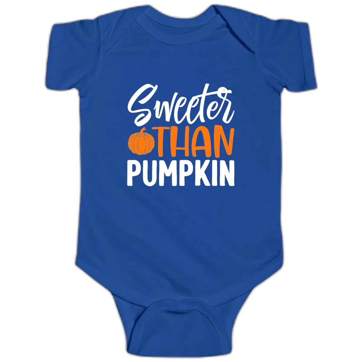 Sweeter Than Pumpkin Fall Saying Baby Onesie in Royal