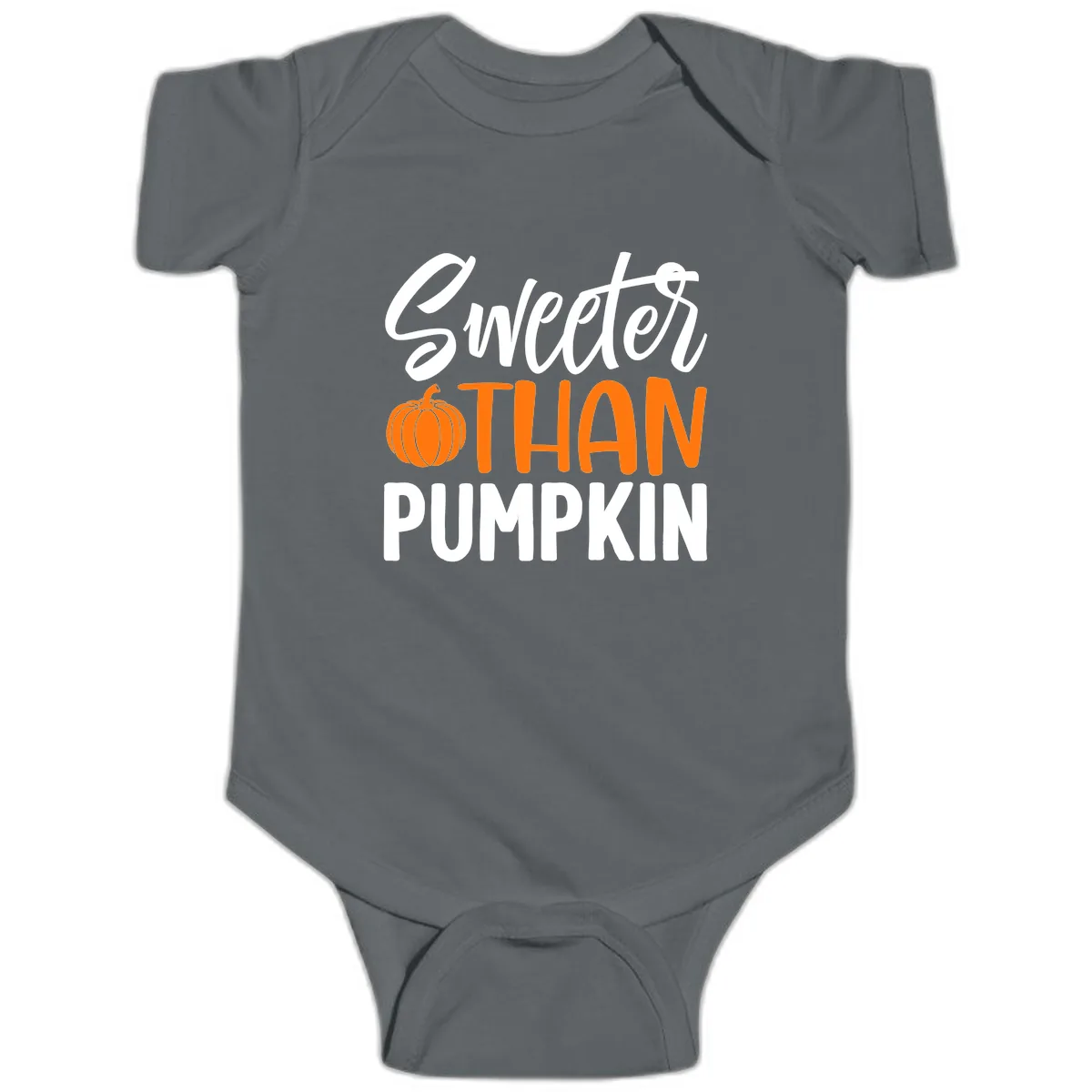 Sweeter Than Pumpkin Fall Saying Baby Onesie in Charcoal