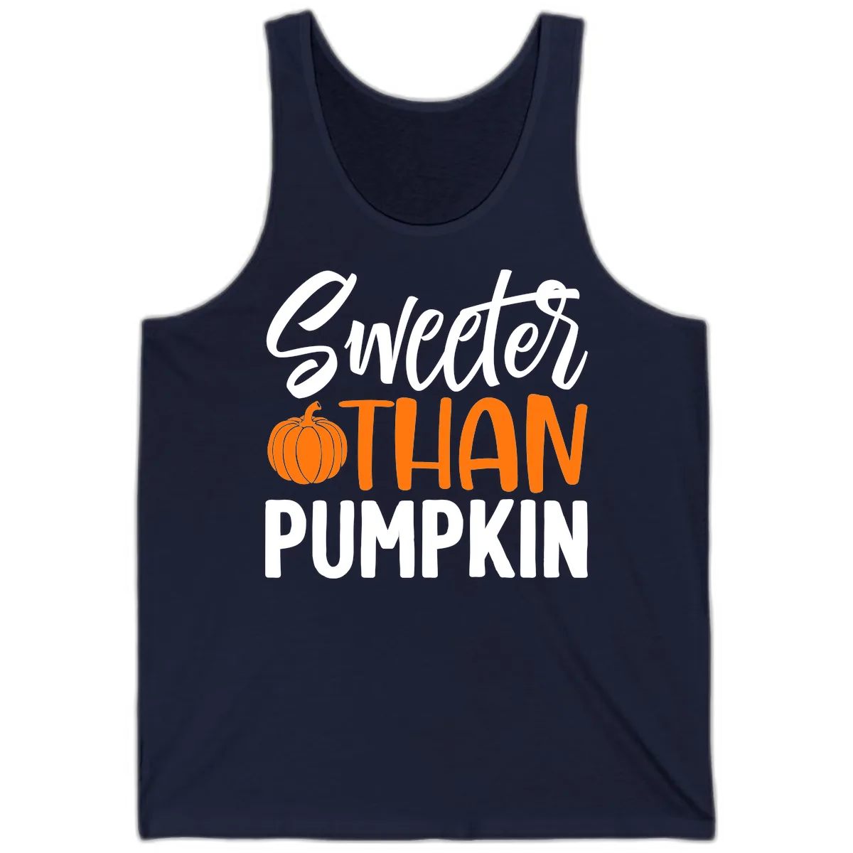 Sweeter Than Pumpkin Fall Saying Tank in Navy