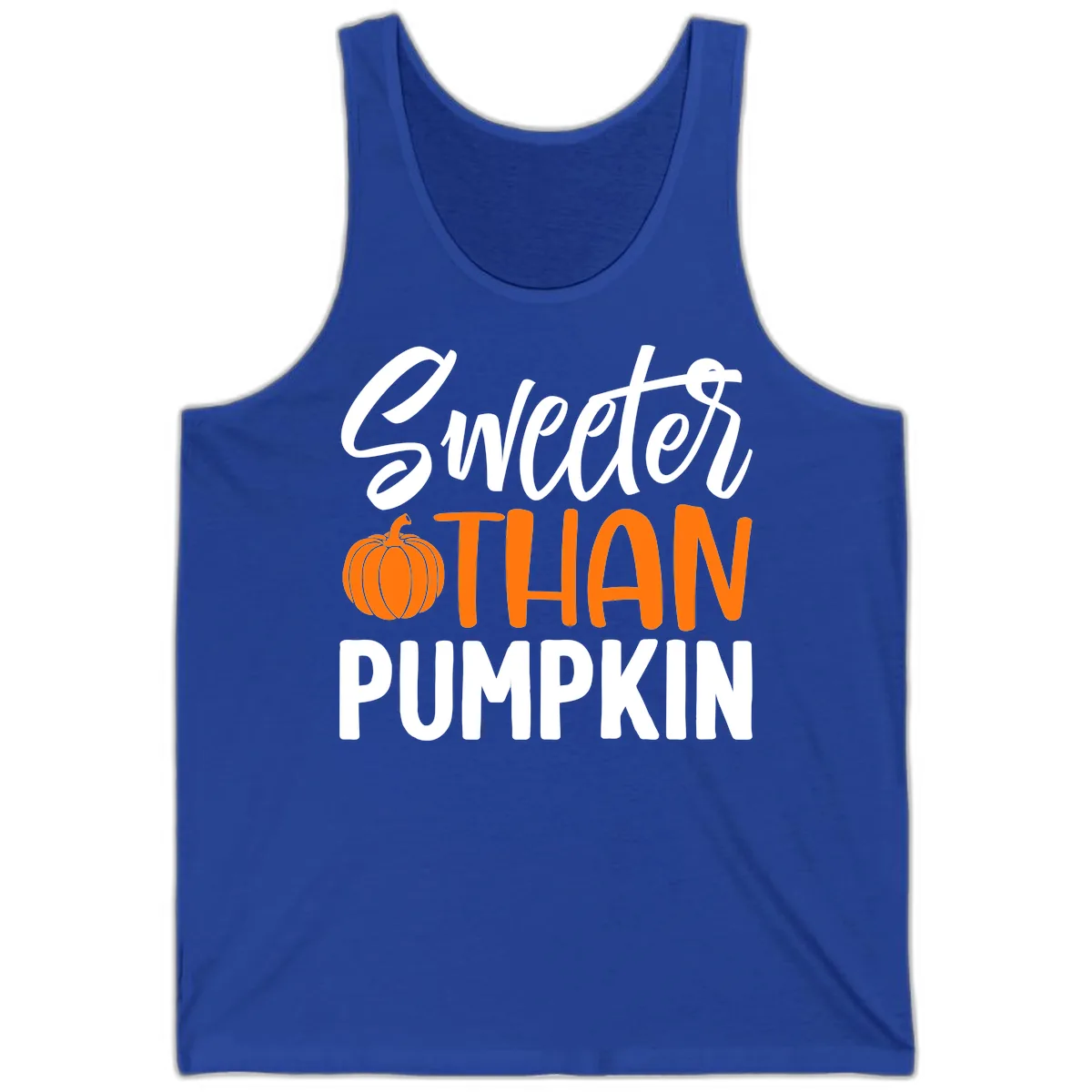 Sweeter Than Pumpkin Fall Saying Tank in True Royal