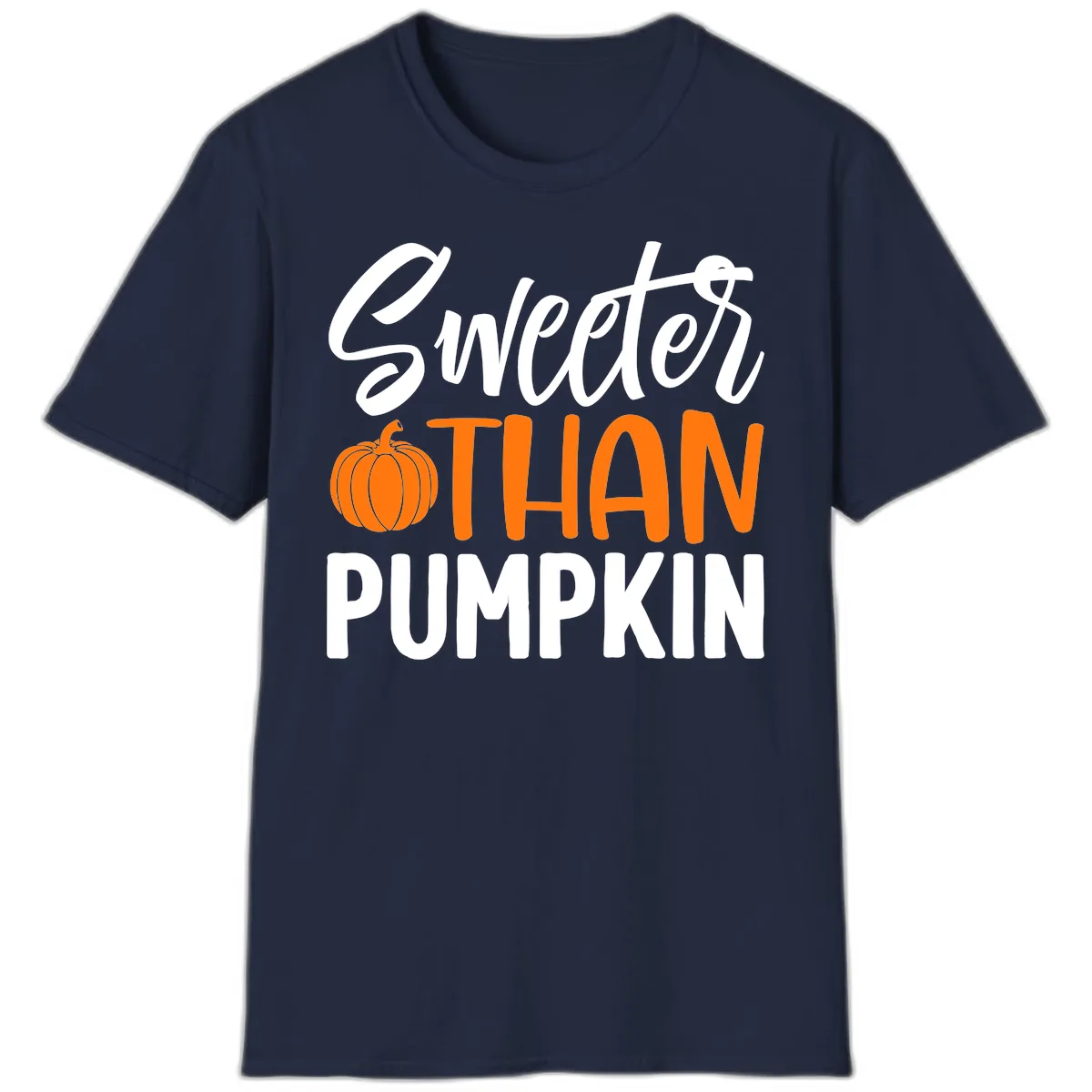 Sweeter Than Pumpkin Fall Saying T-Shirt in Navy