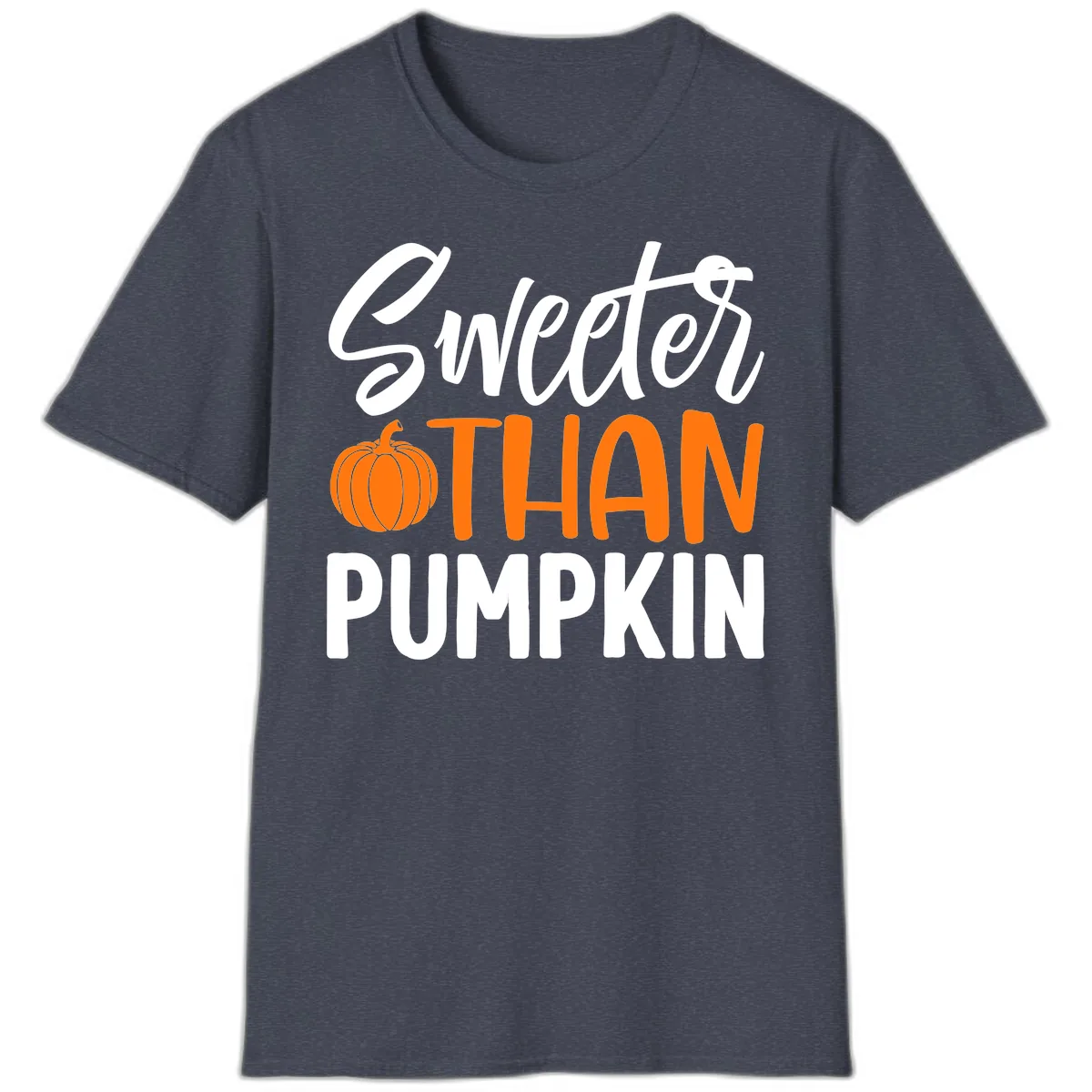 Sweeter Than Pumpkin Fall Saying T-Shirt in Heather Navy