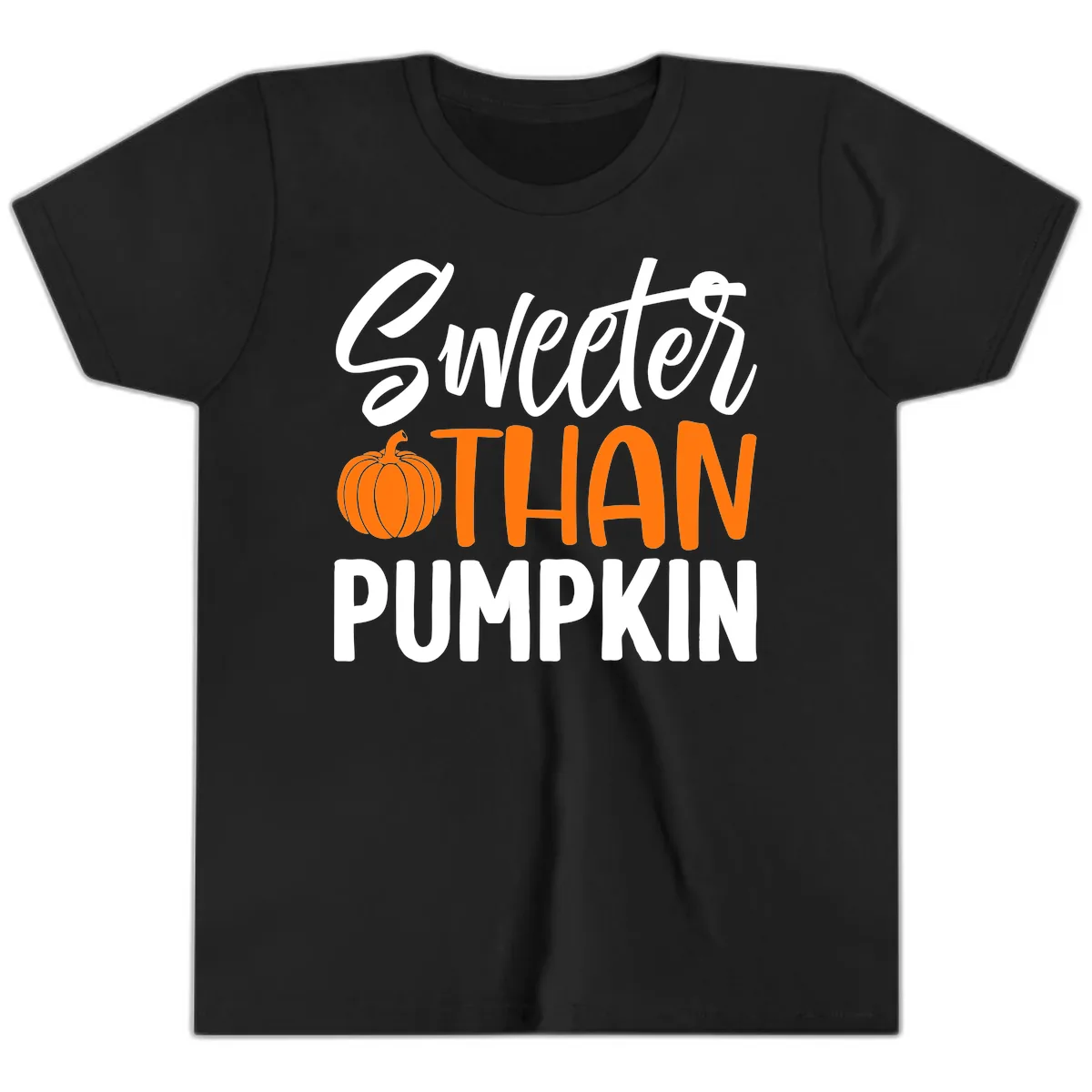 Sweeter Than Pumpkin Fall Saying Youth T-Shirt in Black
