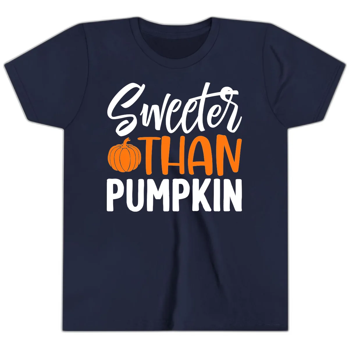 Sweeter Than Pumpkin Fall Saying Youth T-Shirt in Navy