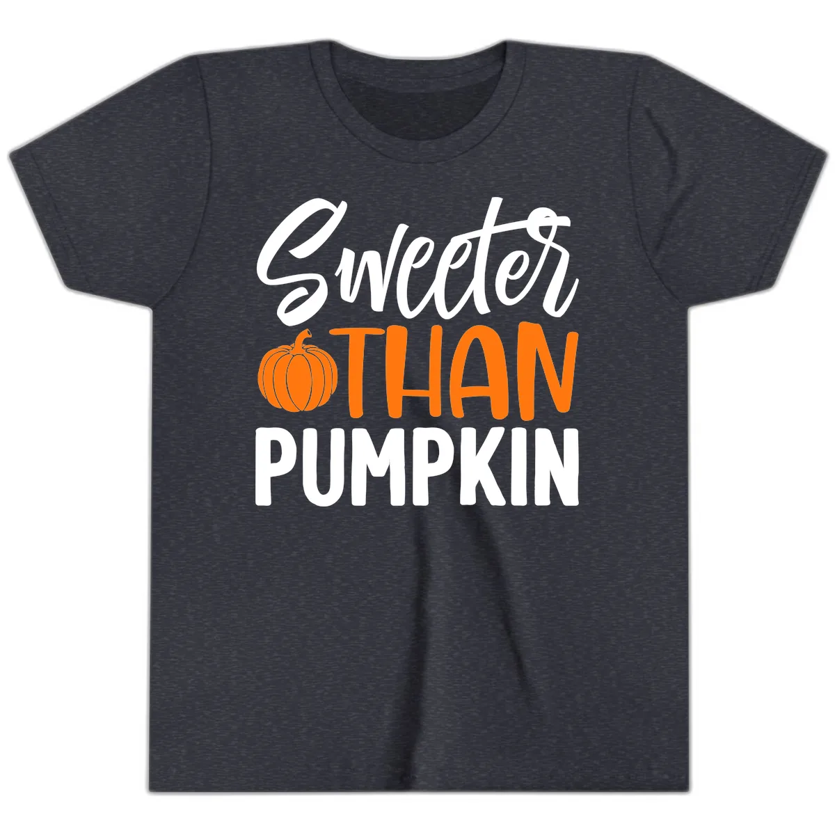 Sweeter Than Pumpkin Fall Saying Youth T-Shirt in Heather Navy