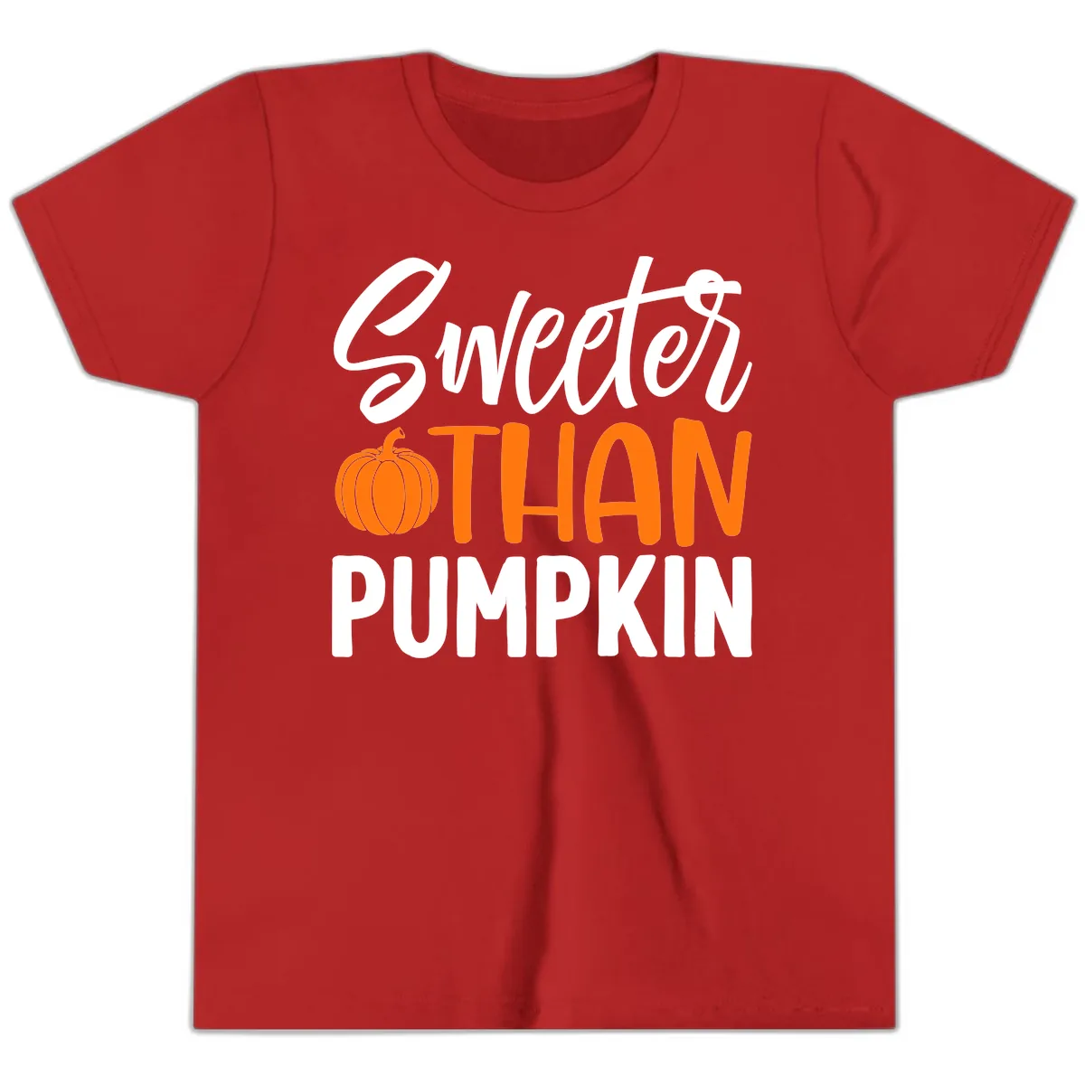 Sweeter Than Pumpkin Fall Saying Youth T-Shirt in Red