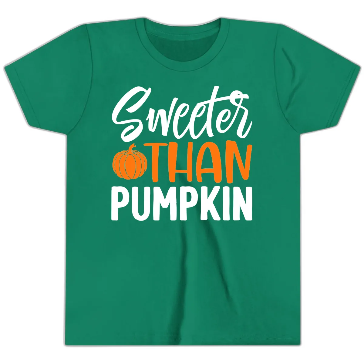 Sweeter Than Pumpkin Fall Saying Youth T-Shirt in Kelly