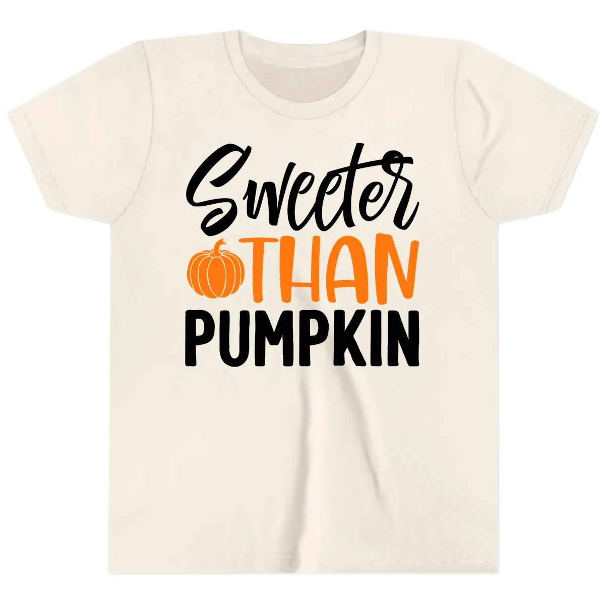Sweeter Than Pumpkin Fall Saying Youth T-Shirt in Natural