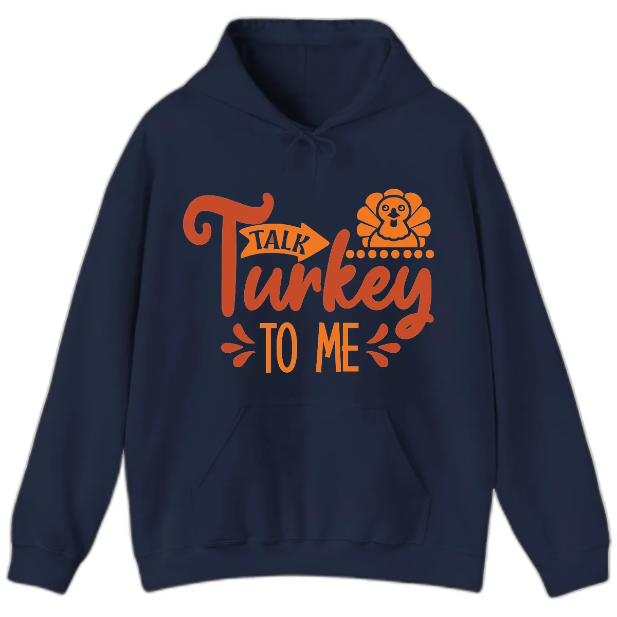 Talk Turkey To Me Thanksgiving Graphic Hoodie in Navy