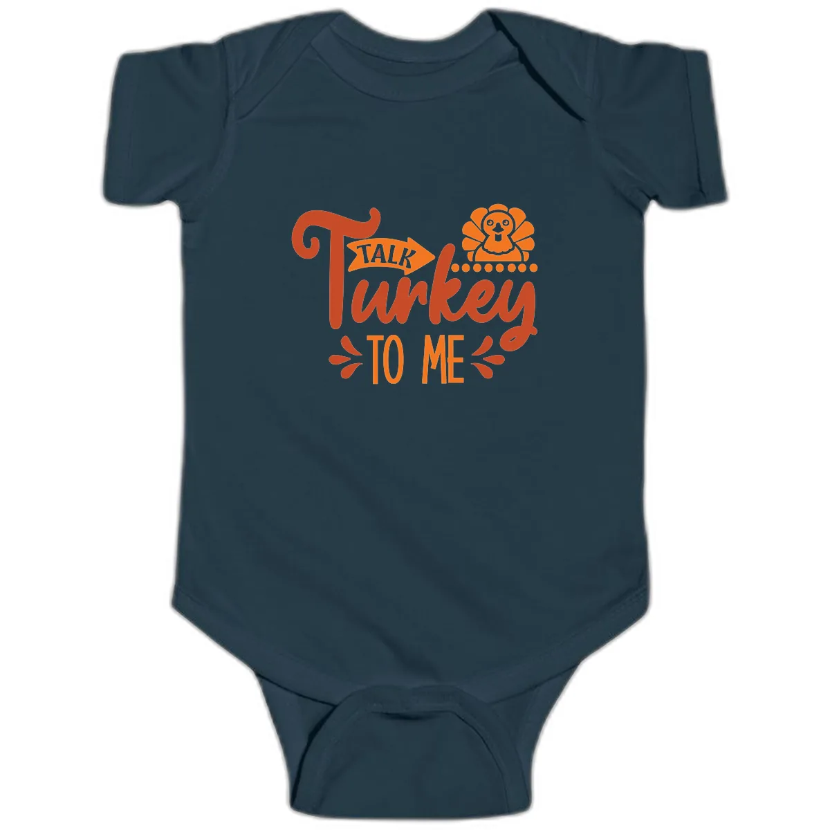 Talk Turkey To Me Thanksgiving Graphic Baby Onesie in Navy