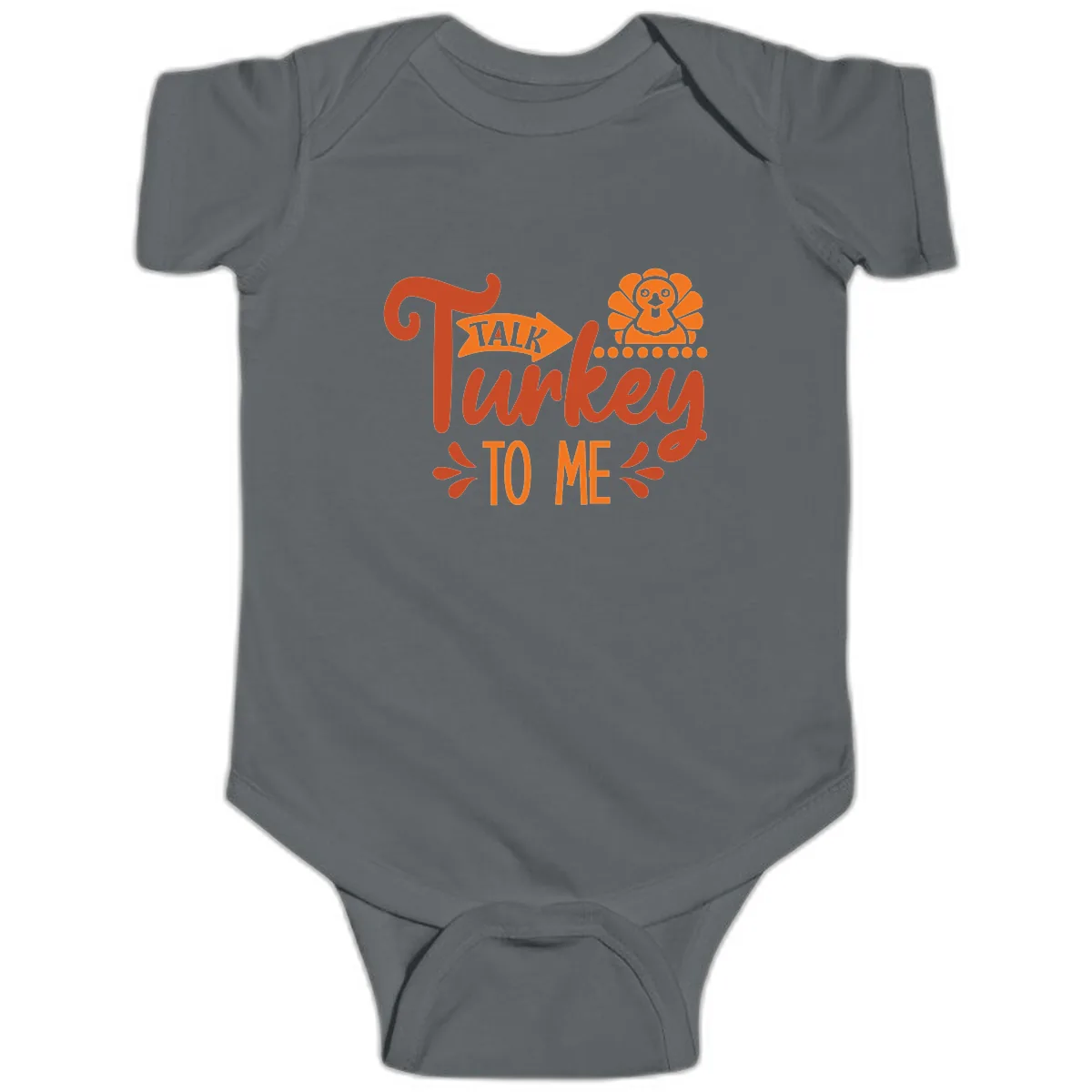 Talk Turkey To Me Thanksgiving Graphic Baby Onesie in Charcoal