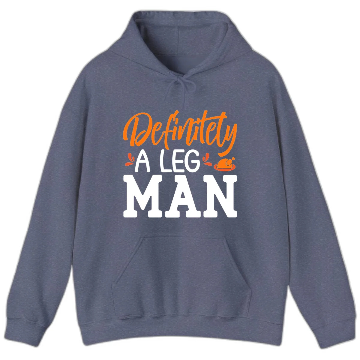 Thanksgiving Leg Man Typography Hoodie in Heather Navy