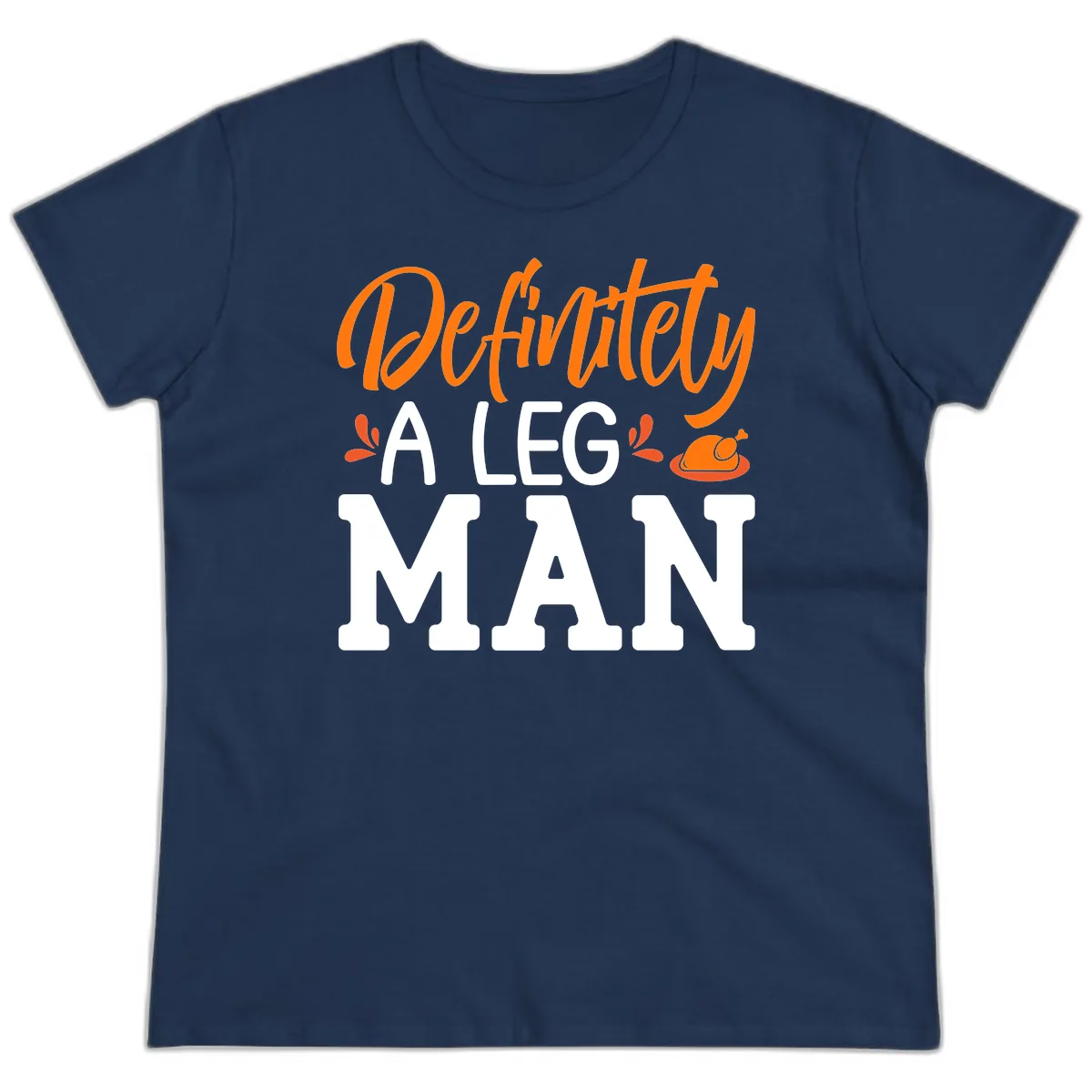 Thanksgiving Leg Man Typography Ladies Tee in Navy
