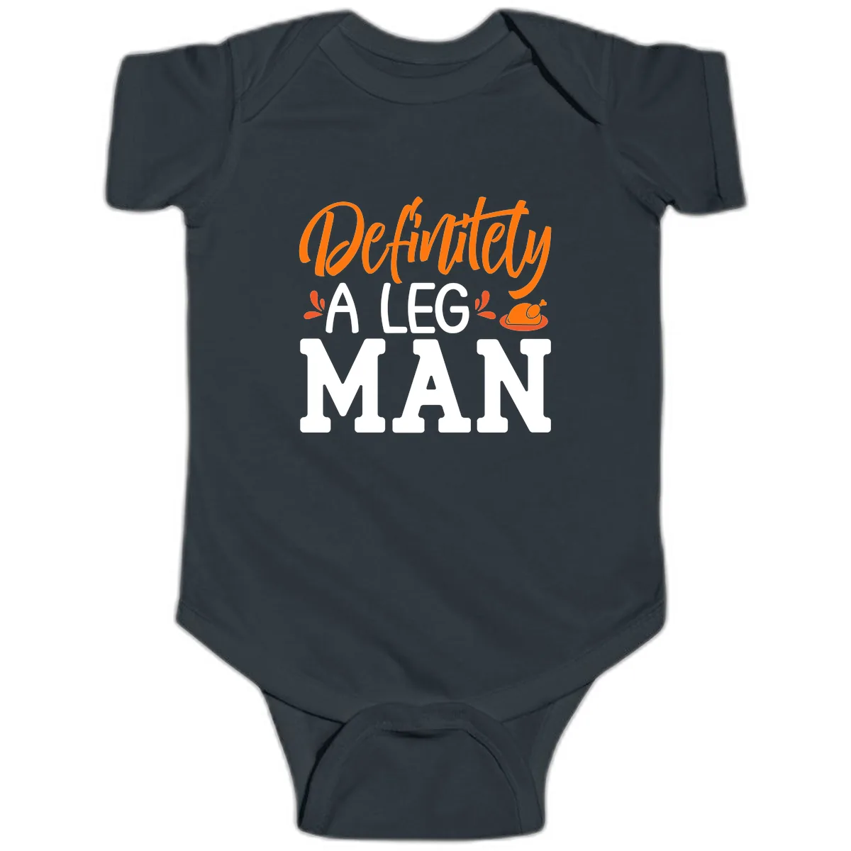 Thanksgiving Leg Man Typography Baby Onesie in Black