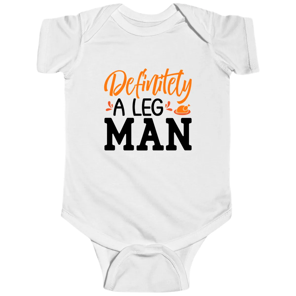 Thanksgiving Leg Man Typography Baby Onesie in White