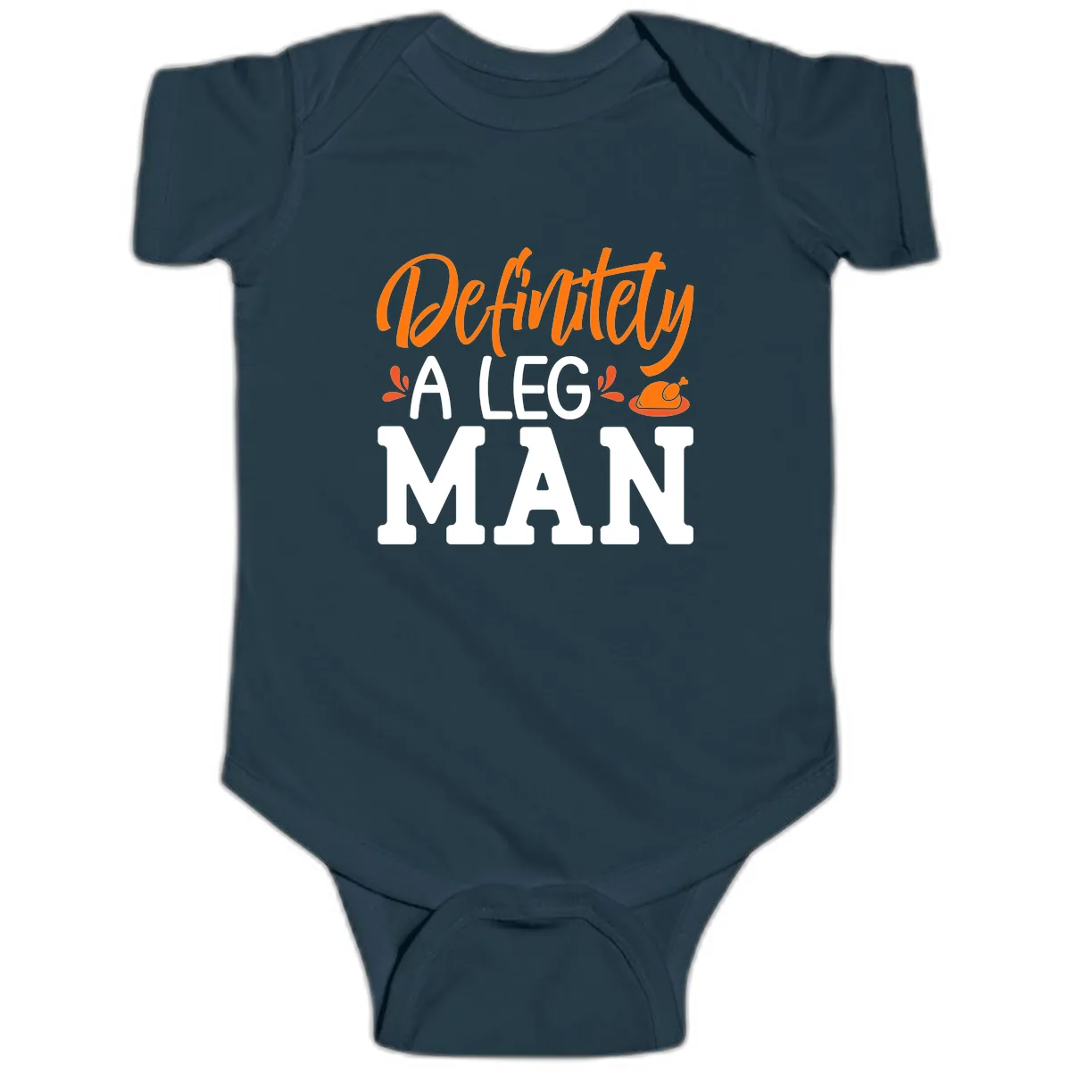 Thanksgiving Leg Man Typography Baby Onesie in Navy
