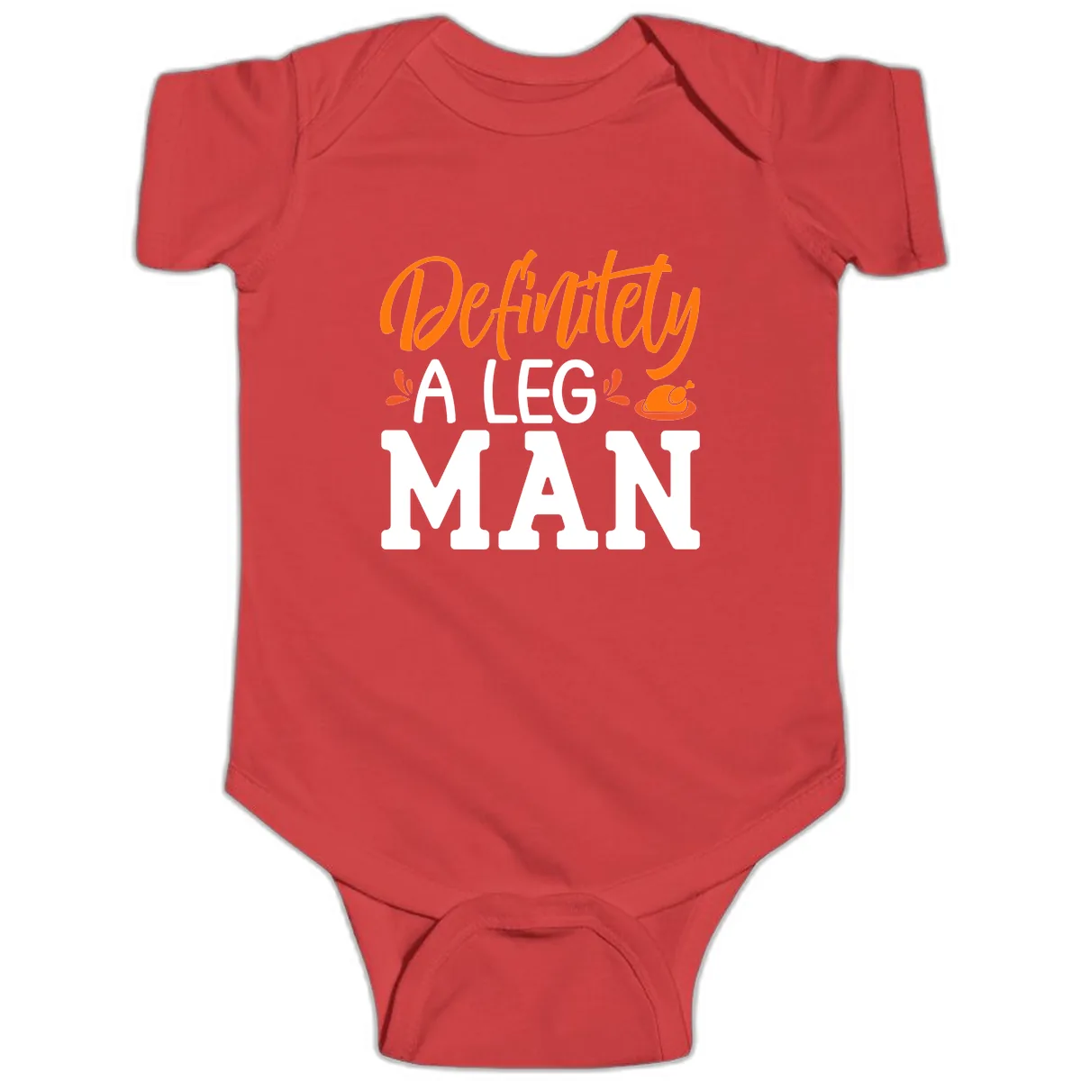 Thanksgiving Leg Man Typography Baby Onesie in Red