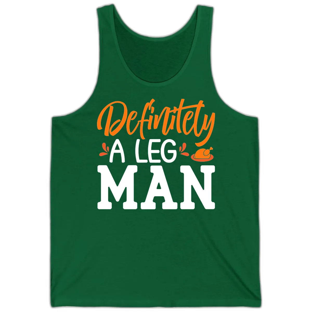 Thanksgiving Leg Man Typography Tank in Kelly