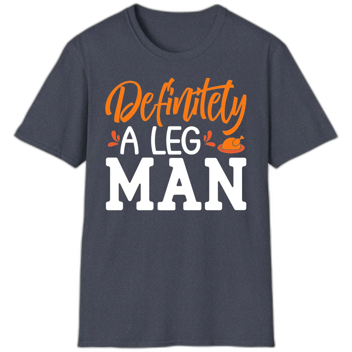 Thanksgiving Leg Man Typography T-Shirt in Heather Navy
