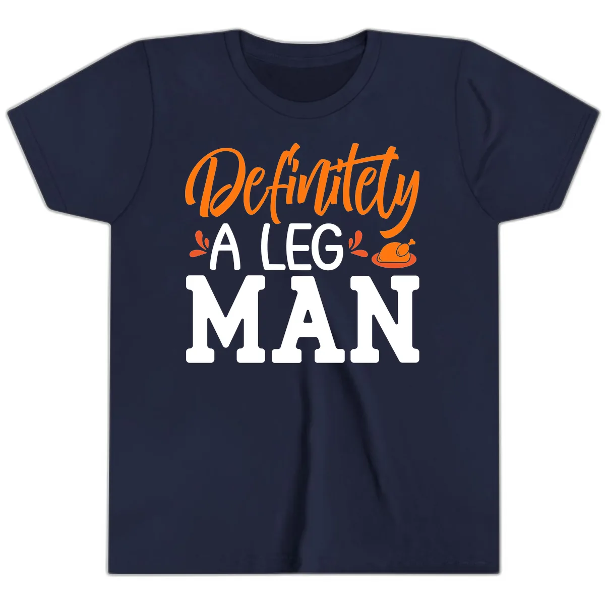 Thanksgiving Leg Man Typography Youth T-Shirt in Navy