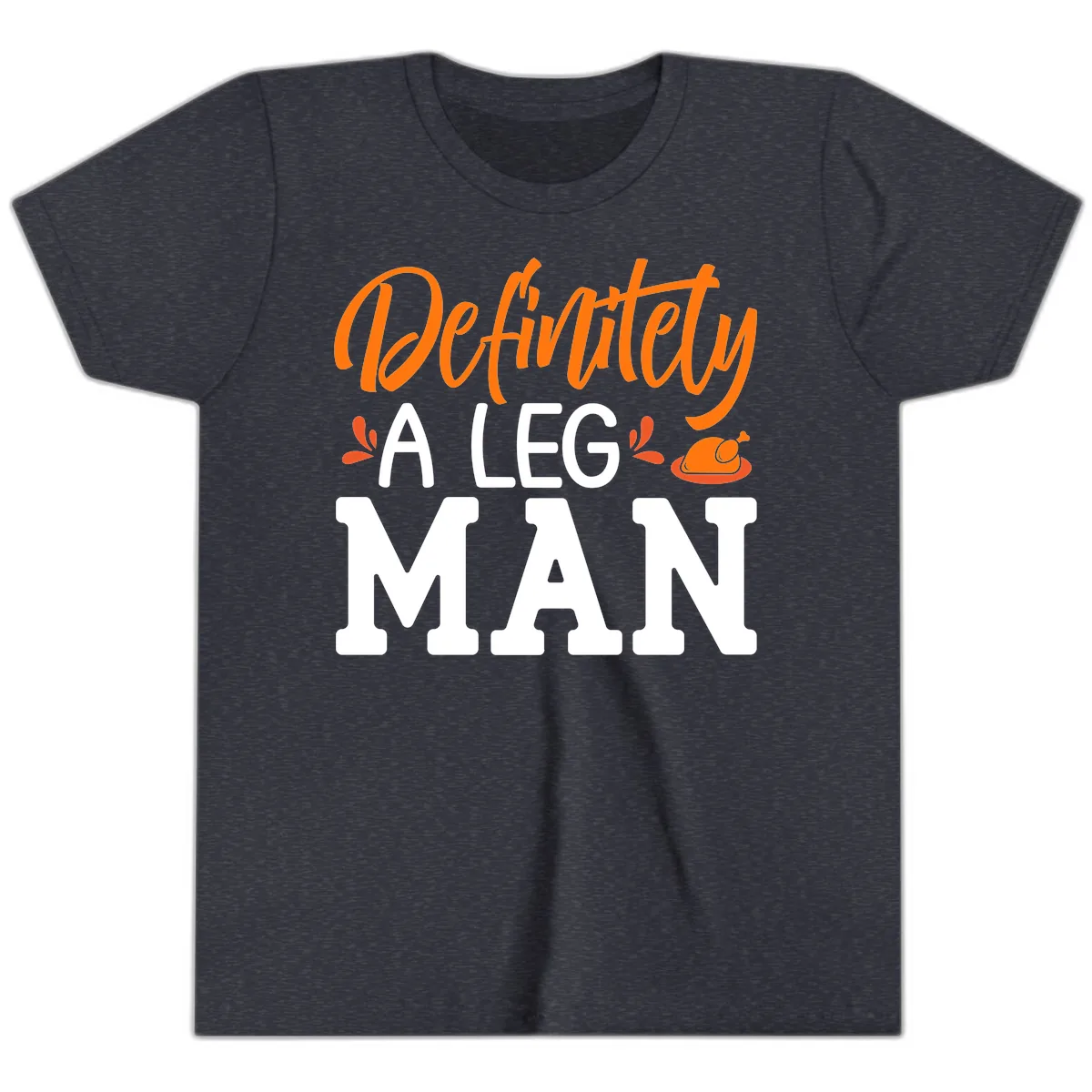 Thanksgiving Leg Man Typography Youth T-Shirt in Heather Navy
