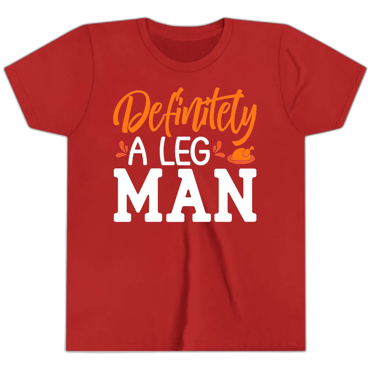 Thanksgiving Leg Man Typography Youth T-Shirt in Red