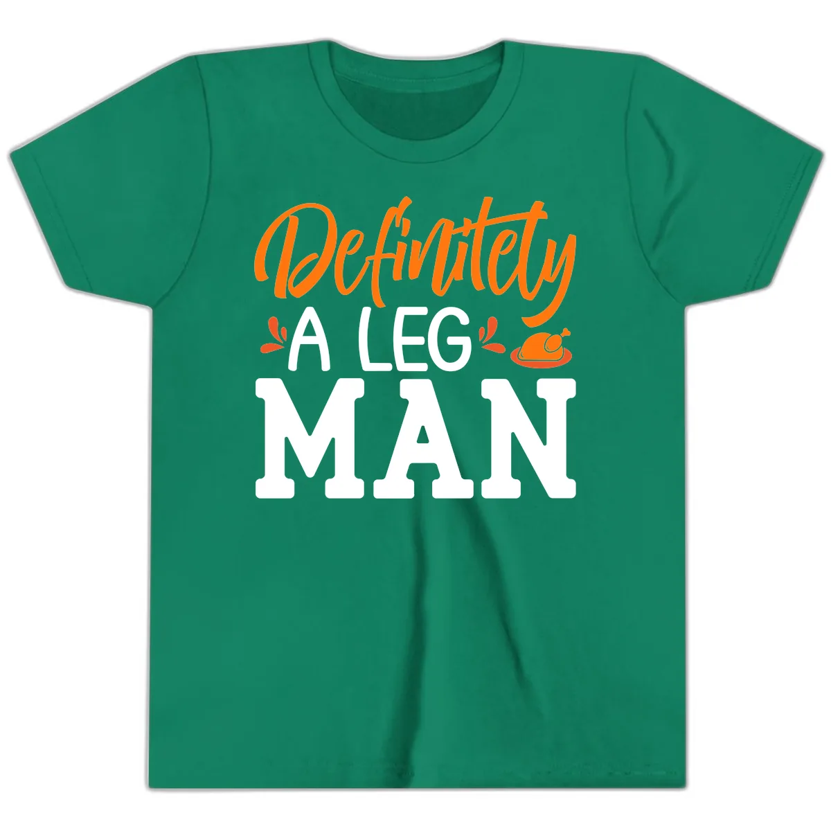 Thanksgiving Leg Man Typography Youth T-Shirt in Kelly