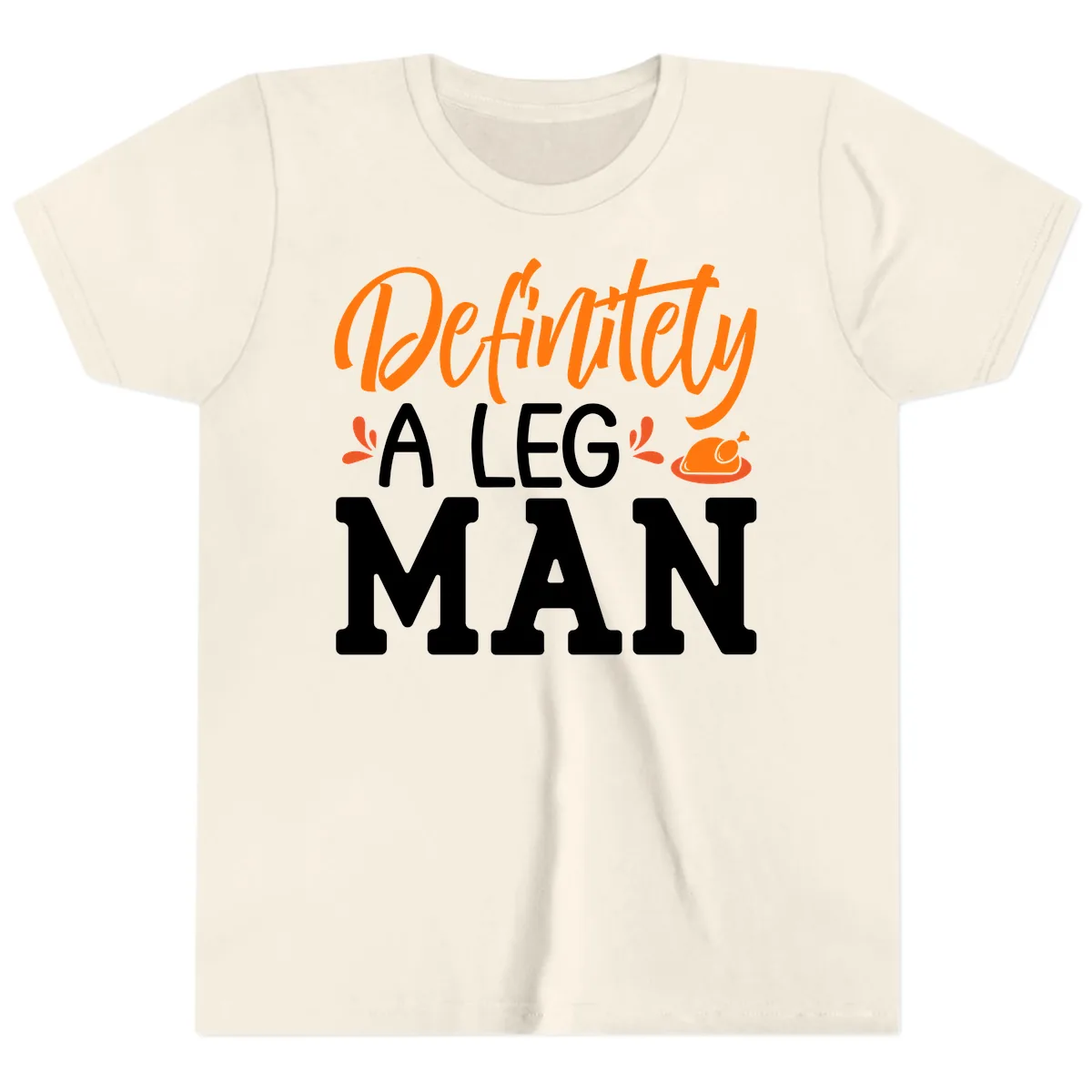 Thanksgiving Leg Man Typography Youth T-Shirt in Natural