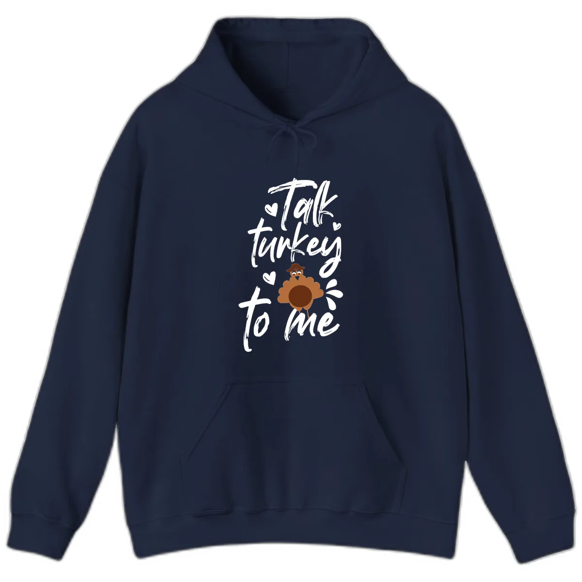 Talk Turkey To Me Thanksgiving Graphic Hoodie in Navy