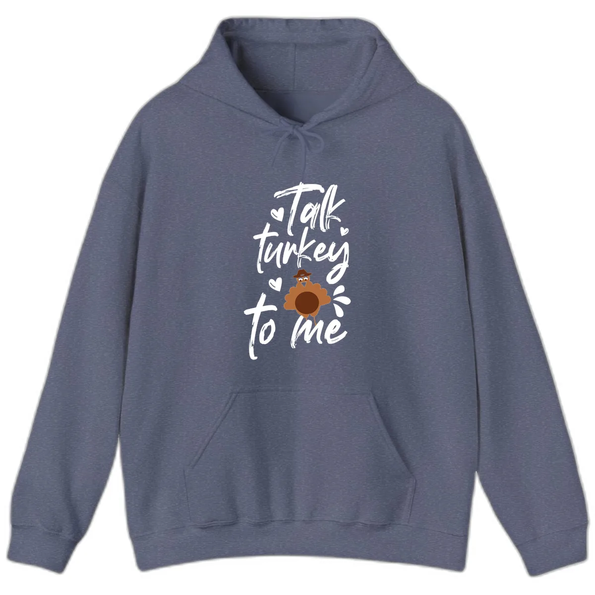 Talk Turkey To Me Thanksgiving Graphic Hoodie in Heather Navy