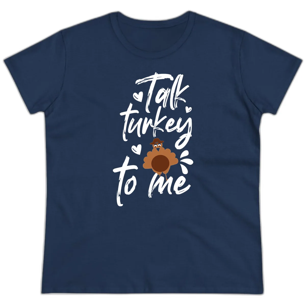 Talk Turkey To Me Thanksgiving Graphic Ladies Tee in Navy