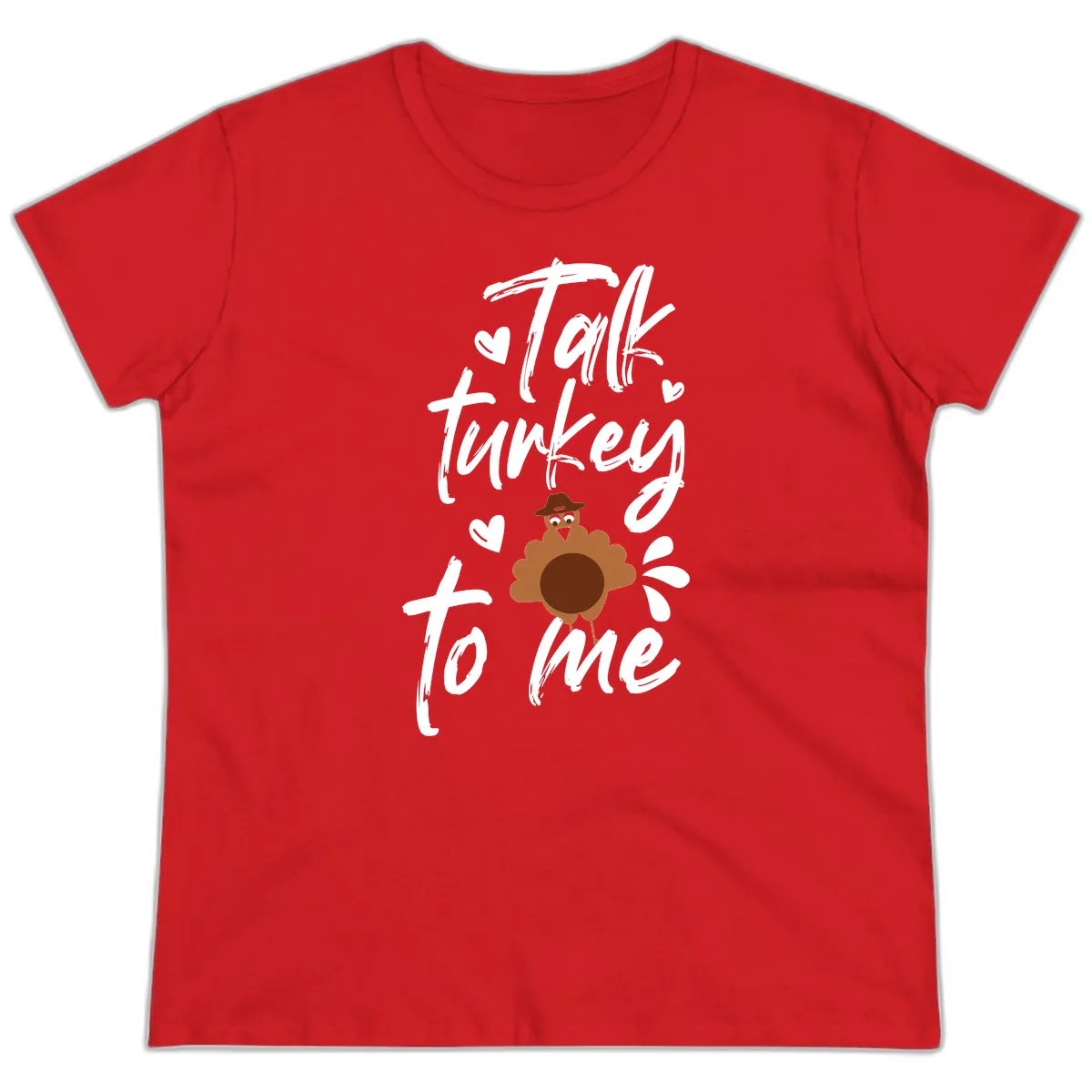Talk Turkey To Me Thanksgiving Graphic Ladies Tee in Red