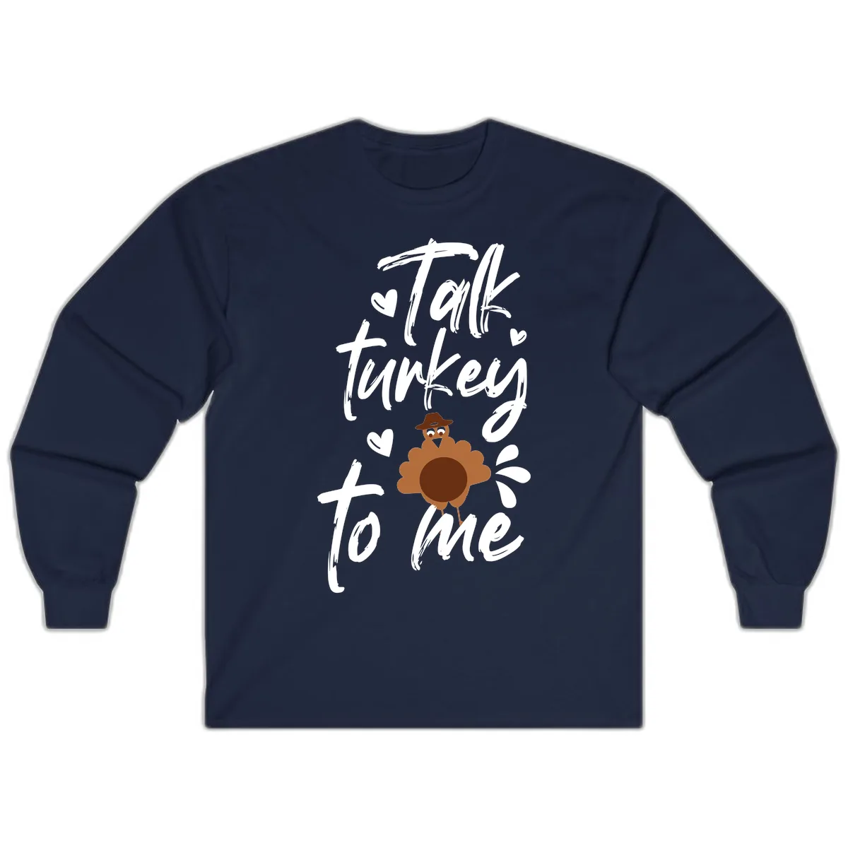 Talk Turkey To Me Thanksgiving Graphic Long Sleeve in Navy