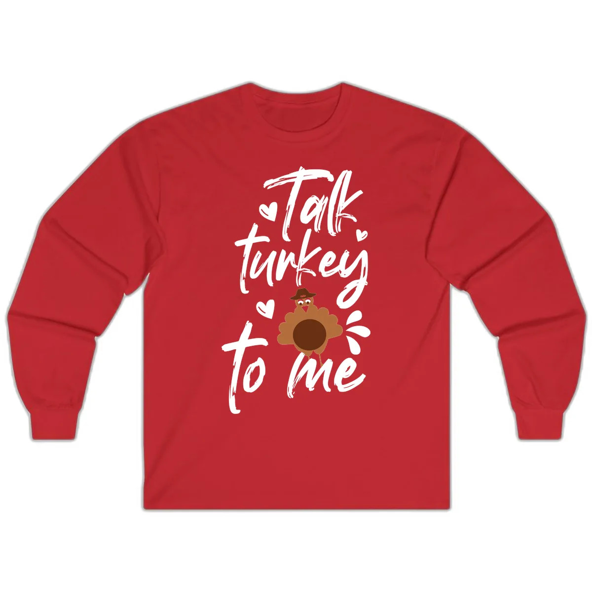 Talk Turkey To Me Thanksgiving Graphic Long Sleeve in Red