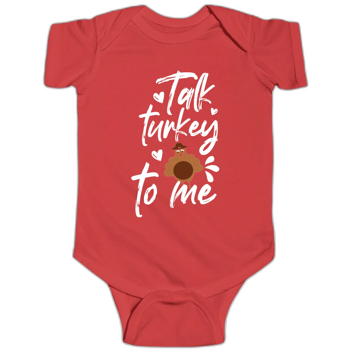 Talk Turkey To Me Thanksgiving Graphic Baby Onesie in Red