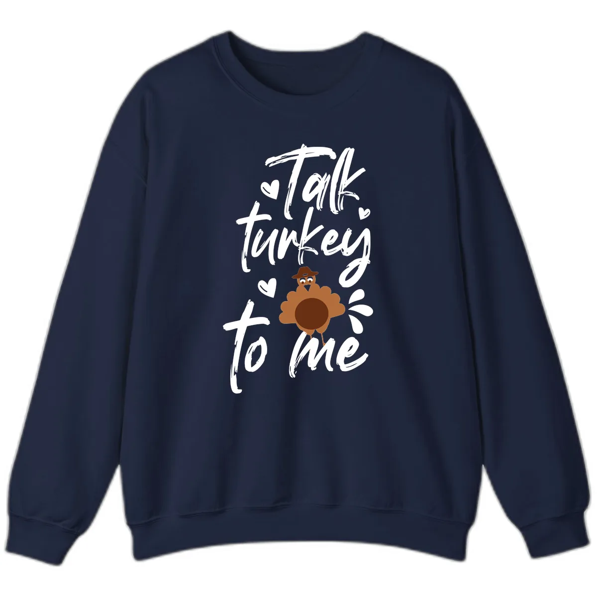 Talk Turkey To Me Thanksgiving Graphic Sweatshirt in Navy