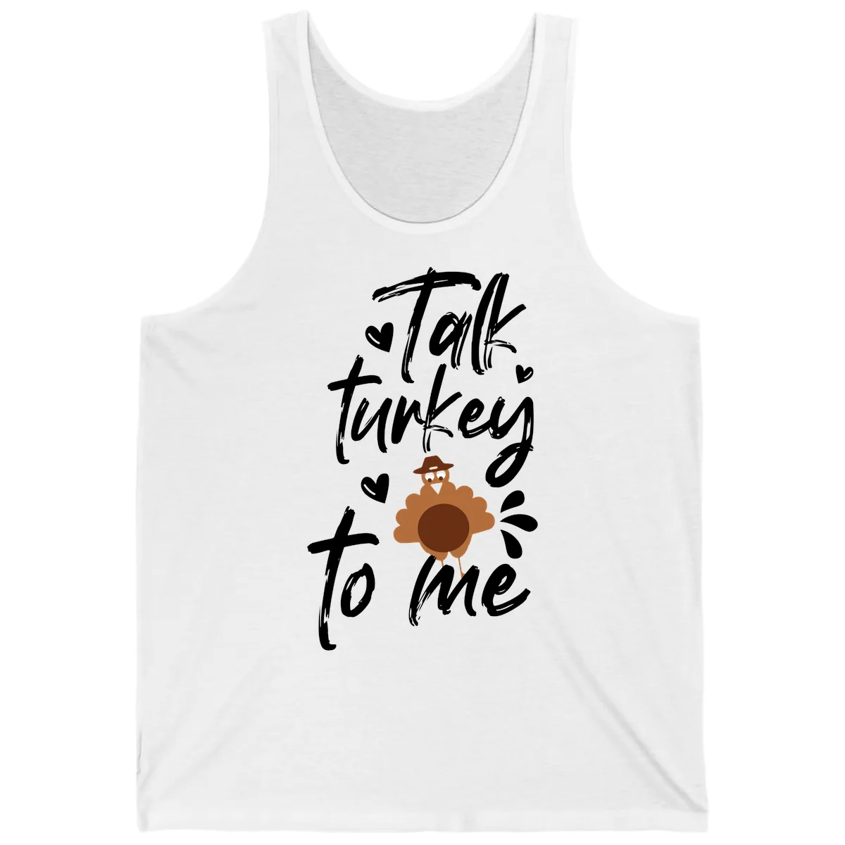 Talk Turkey To Me Thanksgiving Graphic Tank in White