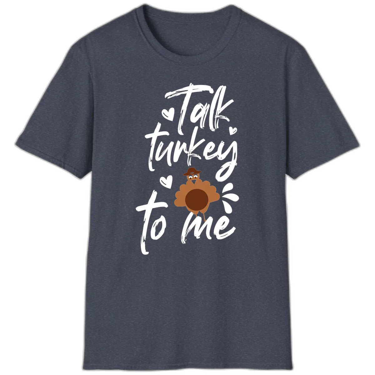 Talk Turkey To Me Thanksgiving Graphic T-Shirt in Heather Navy