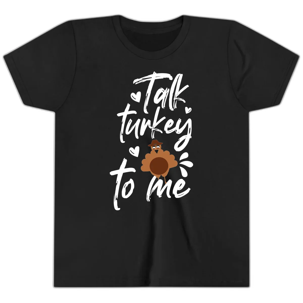 Talk Turkey To Me Thanksgiving Graphic Youth T-Shirt in Black