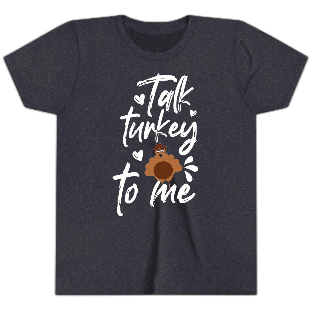 Talk Turkey To Me Thanksgiving Graphic Youth T-Shirt in Heather Navy