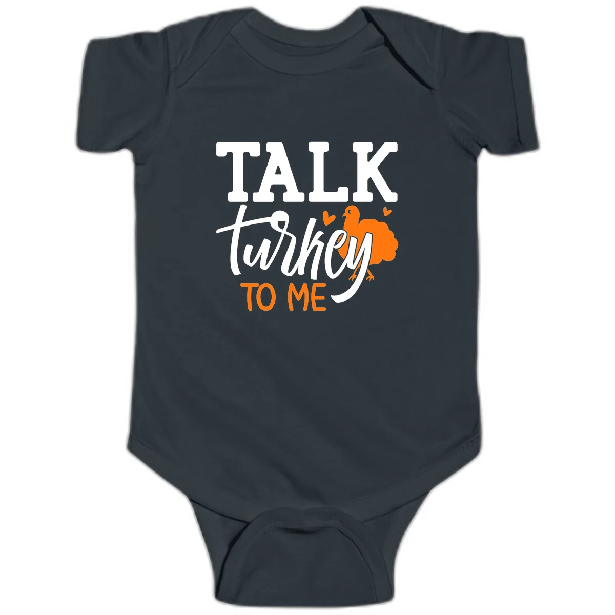 Talk Turkey To Me Thanksgiving Phrase Baby Onesie in Black